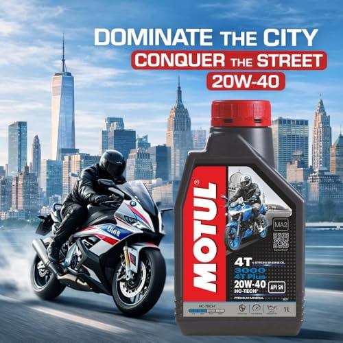 Motul 3000 4T Plus 20W-40 Engine Oil for Bikes | API SN HC-Tech | Smooth Clutch, Better Mileage & Engine Protection | 1L | Suitable for 4-Stroke Motorcycles | 1L - Biker.Store - www.biker.store