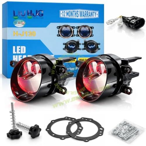 HJG 3 Inch LED Projector Lens Laser Fog Lamp with Cap Waterproof & Heat Dissipation 120W 12V DC Power Yellow White & Red Devil Eye Light Reflection Universal Fit All Bikes & Cars Model Pack of 2 - Biker.Store - www.biker.store