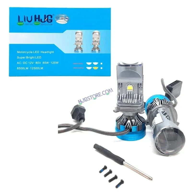 HJG Y6 New Model 125W Projector Lens H4 LED Bulb 125W HJG Y6 Projector Light Lamp H4 LED Mini Projector Lens with Fan for Bike Bulb 12500LM Conversion Kit Hi/Lo Beam Headlight 12V/24V for Motorcycle, Set of 1, White Hi/Lo LIU HJG Y6 H4 125W, Pack of 1 - Biker.Store - www.biker.store