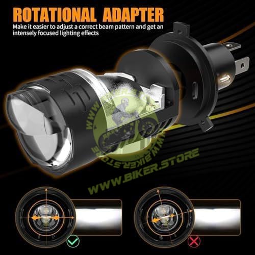 CYT H4 Dual Lens Projector LED Headlight Bulb - 6500K Super Bright White, Hi/Lo Beam, High Power CSP Chips, Universal Metal Body for All Bikes & Scooters (CYT) - Biker.Store - www.biker.store