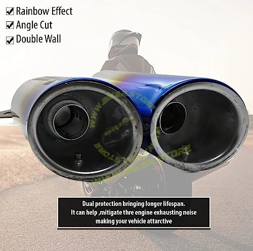 Akrapovic Replica Double Barrel Exhaust Universal Stainless Steel Slip On (38mm-51mm) Motorcycle Exhaust Muffler Pipe with DB Killer For All Bikes(Rainbow Multi-colour) - Biker.Store - www.biker.store