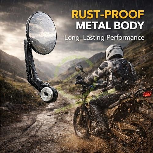 Universal Premium Motorcycle Bar End Mirrors | Handlebar End Rear View Side Mirrors with Round Wide Angle Glass | CNC Aluminum | Black (Pair) | Compatible with All RE Bikes - Biker.Store - www.biker.store