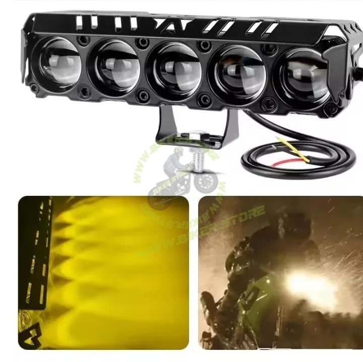 Super Bright 5 LED Powerful Focus Fog Light for Bikes and Car 12V-80V | Devil Eye Fog Lamp | Reflecting 5 in 1 Mode White, Yellow, Red, Yellow & White and Y&W Flashing (PACK OF 2)|B0FGJXV212