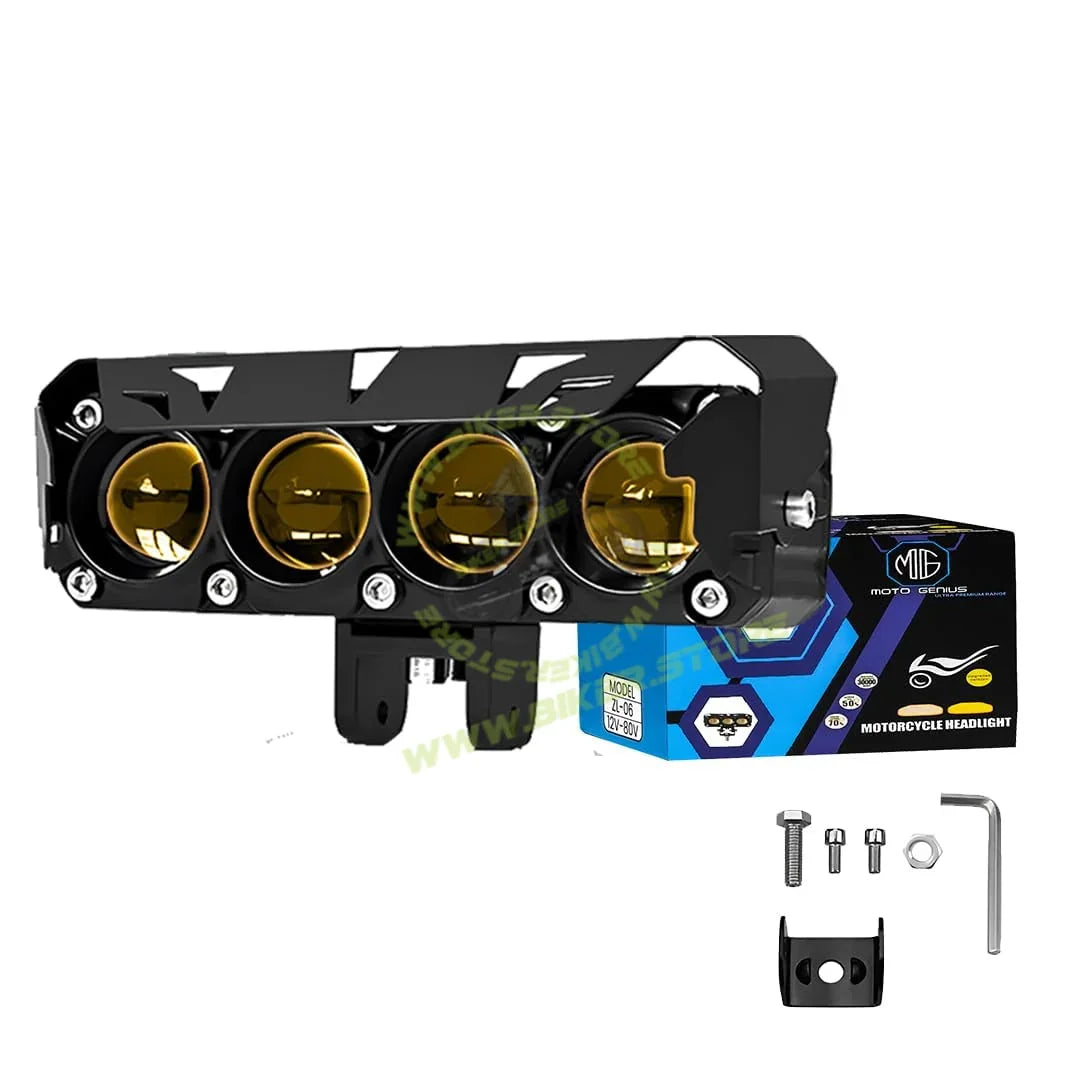 MOTO GENIUS 60W Super Bright 4 LED Fog Light | Dual Color & | High/Low Beam | Waterproof Aluminum Housing | Universal Fit for Car & Motorcycle - Biker.Store - www.biker.store