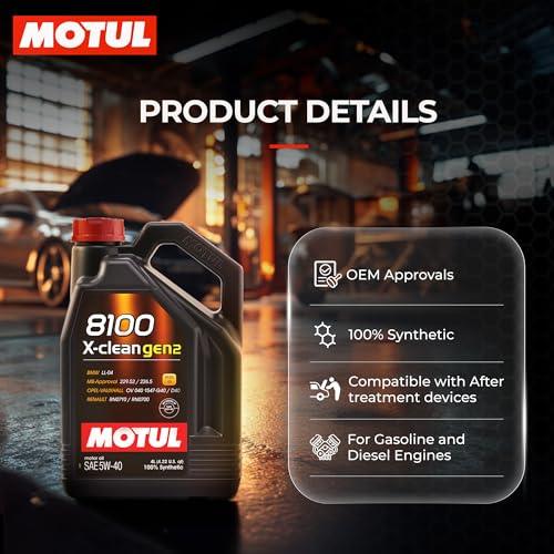 Motul 8100 X-clean Gen2 5W-40 Fully Synthetic Engine Oil – MB-Approval 229.52/226.5, High Performance Motor Oil for Gasoline & Diesel Cars, Superior Protection, 4 L|B071P6NVB7