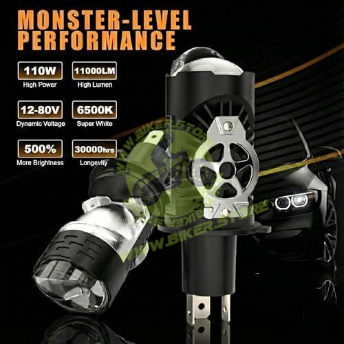 CYT H4 Dual Lens Projector LED Headlight Bulb - 6500K Super Bright White, Hi/Lo Beam, High Power CSP Chips, Universal Metal Body for All Bikes & Scooters (CYT) - Biker.Store - www.biker.store
