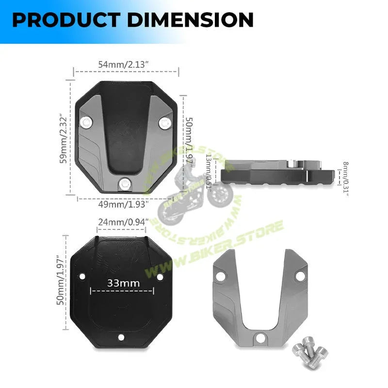 MG Universal Aluminum Two Wheeler Kickstand Extender | Side Stand Extension Pad Support Plate | Anti-Skid Enlarged Base Foot for Scooty Stability - Biker.Store - www.biker.store