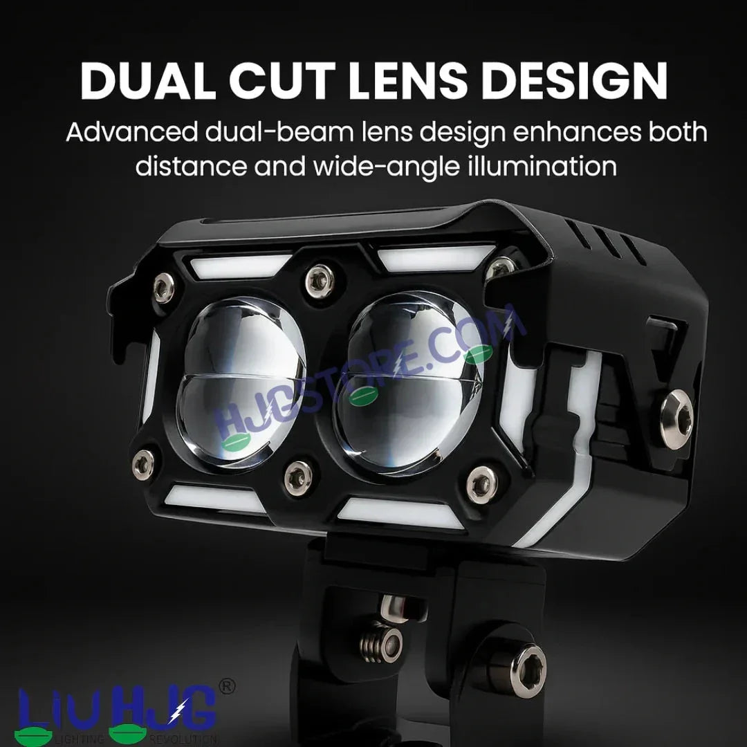 HJG New 120W Future Eyes Ring DRL 2 LED Projector Foglight with Wiring Harness Kit Red DRL/Amber Ring/White/Yellow Light 120W Foglight Ultra Wide Dual Intensity LED Driving Fog Lights Universal For All Cars & Bikes LIU HJG Ring 2 Lens Fog with Wiring Kit - Biker.Store - www.biker.store