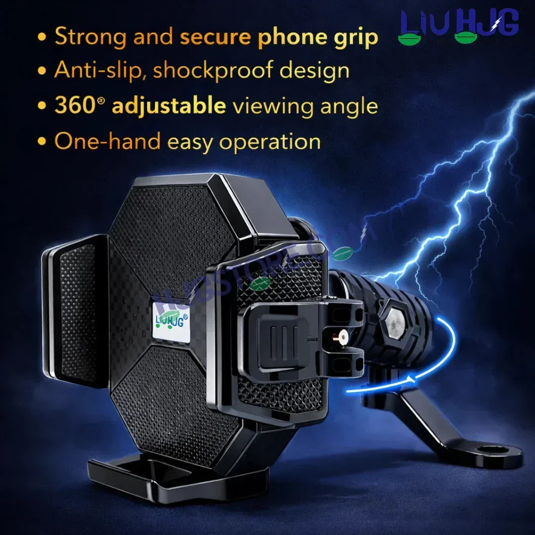 HJG Hexagon R6 Mobile Holder with Mirror Mount for Bike and Scooter, Two Wheelers Universal HJG Hexagon R6 Mirror Mount Mobile Holder Anti-Theft Mobile Holder 360 Degree Rotation Adjustable Size and Locking System LIU HJG Hexagon R6 Mirror Mount Holder - Biker.Store - www.biker.store