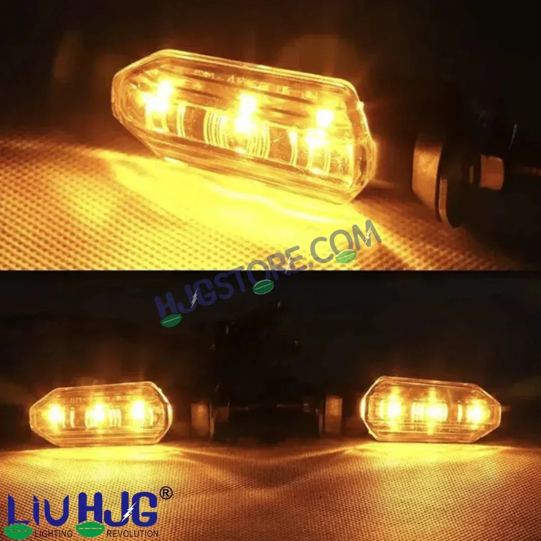 HJG 3 LED Small Indicator Yellow Bike Turn Signals Waterproof Flexible Blinker Bright LED Indicators Universal For All Bike Models Motorcycle Turn Signal Lights LIU HJG Small 3 LED Yellow Indicator, Universal for All Bikes & Motorcycles, Pack of 2 - Biker.Store - www.biker.store