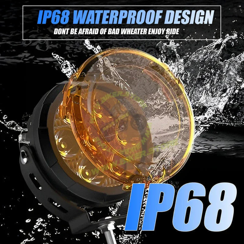 Moto Genius VK 70 Pro 90W piece, LED Auxiliary Fog Lights with DRL | Wiring Harness & Mounts Included | Yellow Covers | Ultra Bright Touring Lights (Pack of 2) - Biker.Store - www.biker.store