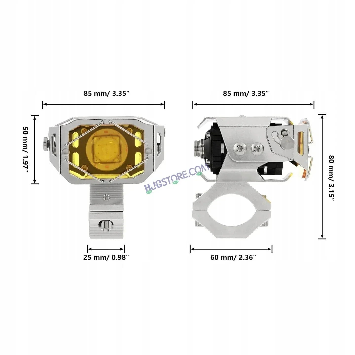 HJG Chrome Transformer Foglight 140W LED Projector with Wiring Kit Slider Yellow Cap Wide Spread White/Yellow 140W 2pc Foglight Ultra Wide Dual Intensity LED Driving Fog Lights 3000K/6500K Universal For All Cars & Bikes, Pack of 2 with Wiring Harness Kit - Biker.Store - www.biker.store