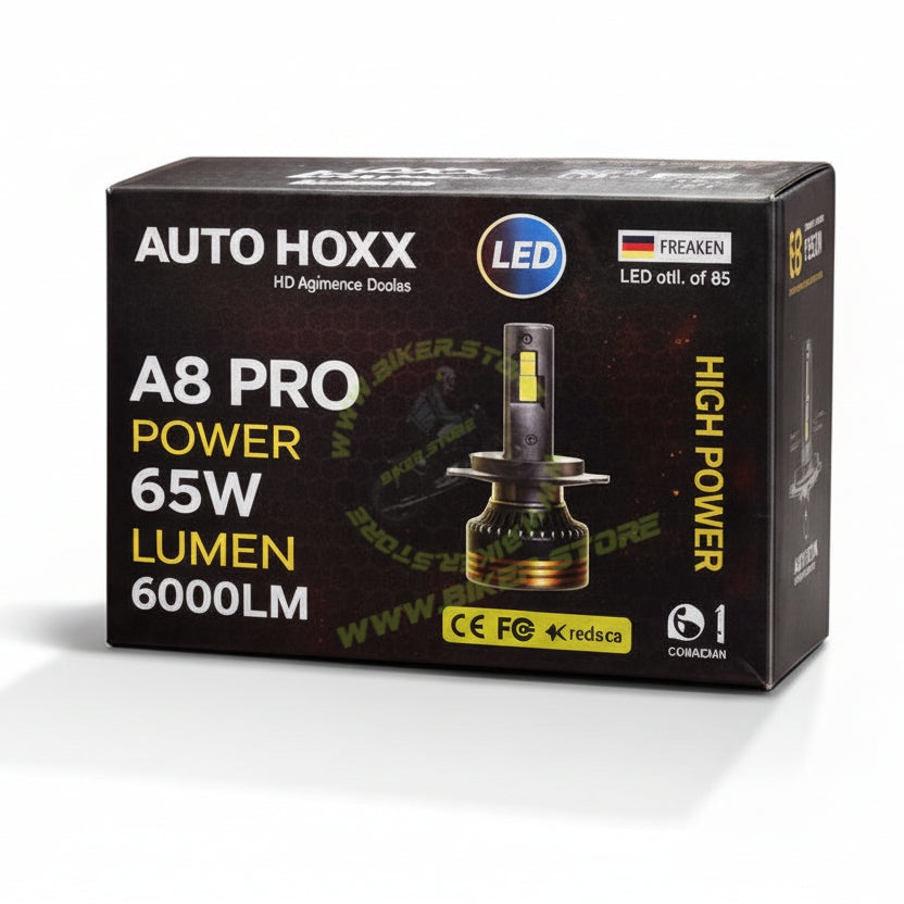 Auto Hoxx LED car light bulbs with packaging on a white background