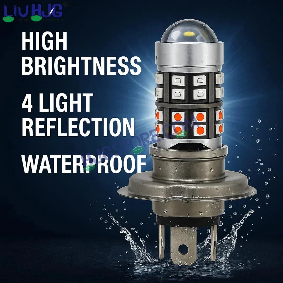 HJG H4 Lens 40 LED Red Blue Devil Lens New Model Red Blue White Yellow LED Headlight Bulb H4 For All Motorcycles (Low and High Beam Bulbs (White/Yellow/Red) Red DRL White Yellow 50W Lens) - 12V DC Hi/Lo Type H4 - Biker.Store - www.biker.store