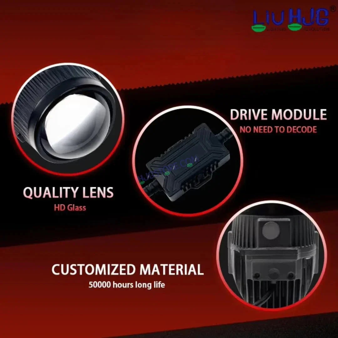 HJG New J37 Single Projector Lens 2pc Foglight Single LED Projector Fog Lens 60W with Red DRL Foglight Ultra Wide Dual Intensity LED Fog Lights White/Yellow/Red DRL Projector (60W) Universal For All Cars & Bikes LIU HJG J37 Projector Lens Power Efficient - Biker.Store - www.biker.store