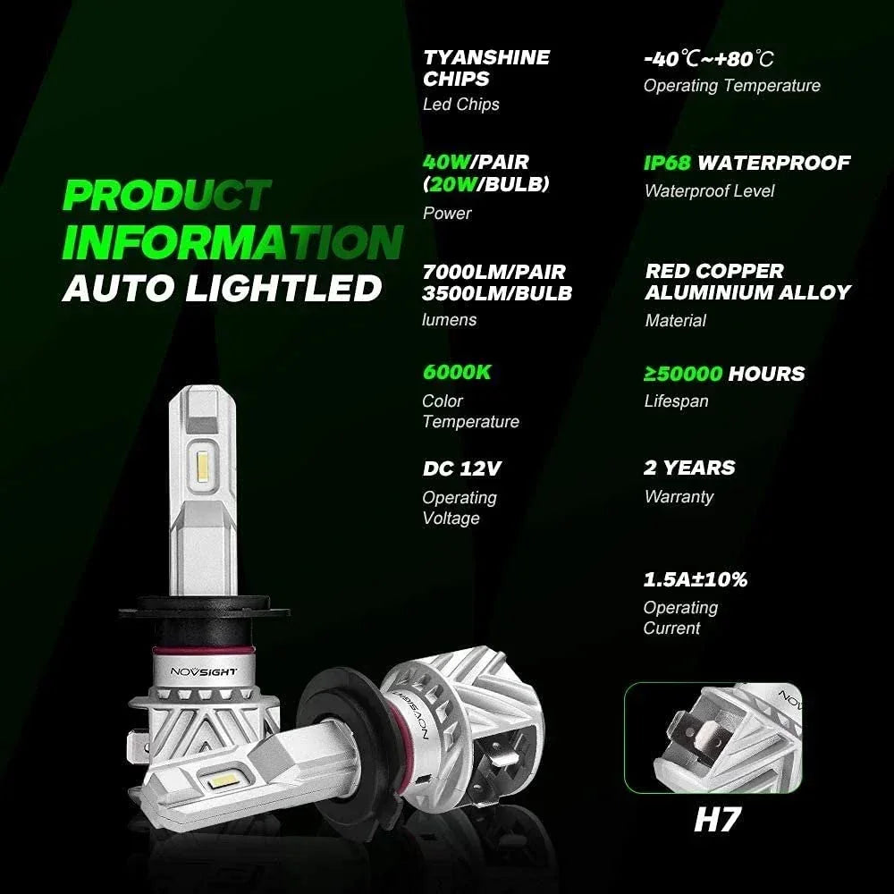 NightEye Novsight N35 high/Low LED Headlight Bulbs Extremely Bright 40W 10,000Lumens (H7) - Biker.Store - www.biker.store