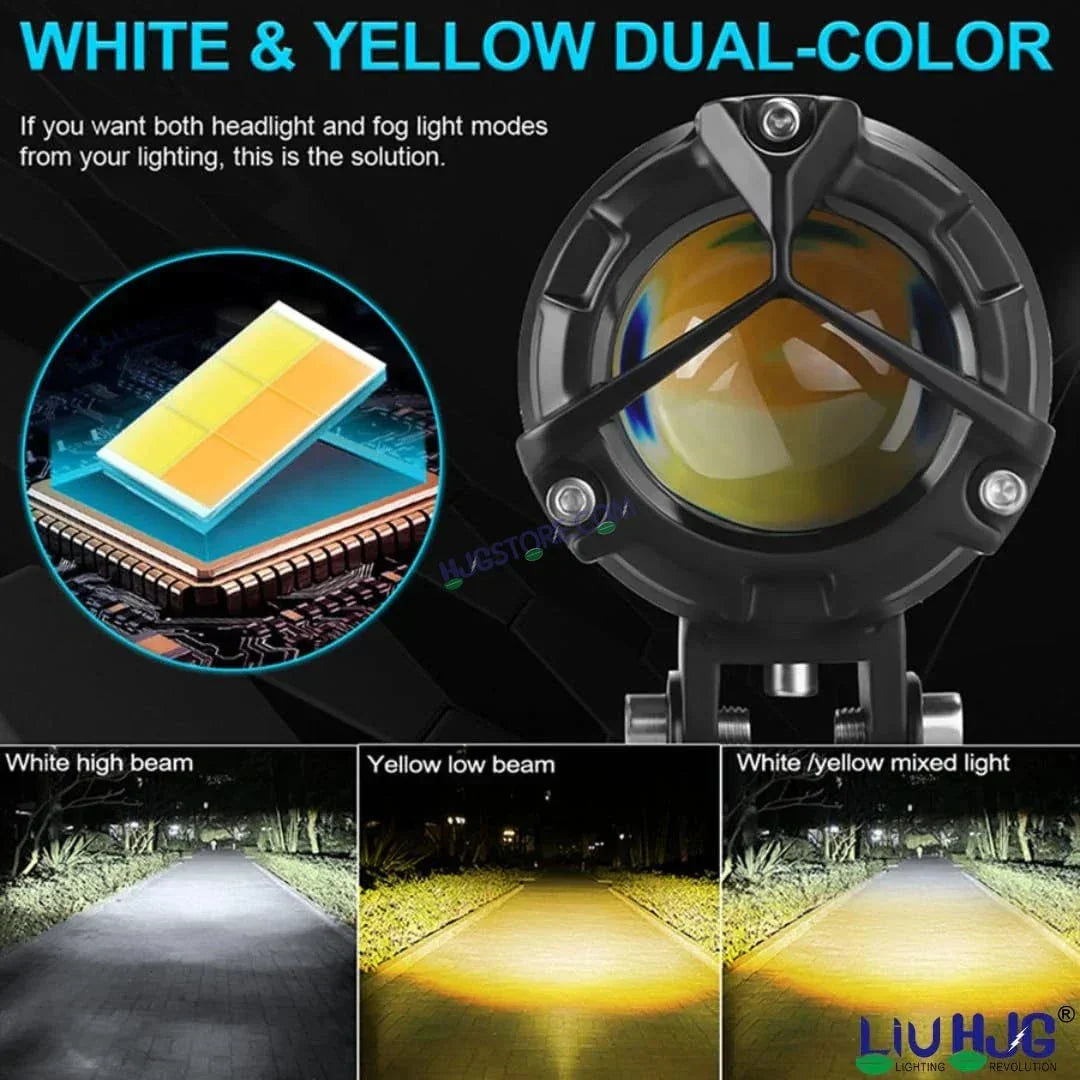 HJG Mini Mercedes Y Lens with Cooling Fan 80W Foglight Ultra Wide Dual Intensity LED Driving Fog Lights White/Yellow (2*40W = 80W Total) Universal For All Cars & Bikes LIU HJG Mini Mercedes Y Lens 80W with Cooling Fan Ultra Wide Light Throw - Biker.Store - www.biker.store