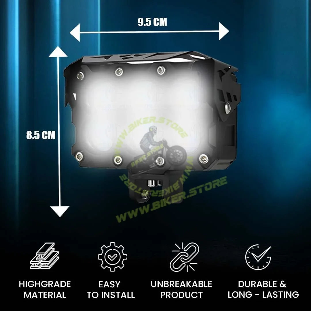 MOTO GENIUS 60W Super Bright 6 LED Fog Light | Dual Color Yellow & White | High/Low Beam | Waterproof Aluminum Housing | Universal Fit for Car & Motorcycle (Pack of 2) - Biker.Store - www.biker.store
