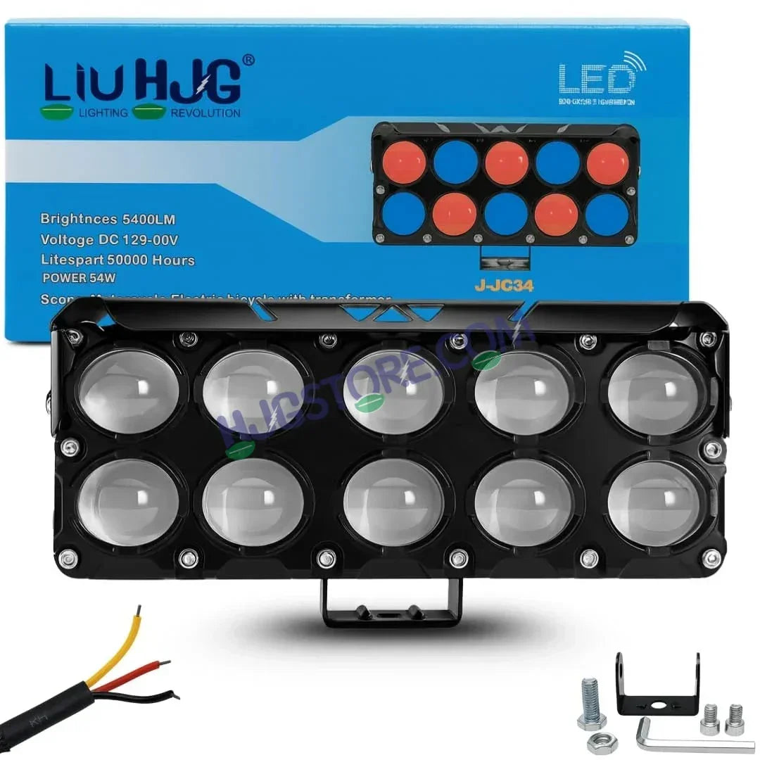 HJG 10 Lens Cube Red Blue 54W JC-34 Foglight with Red Blue Flash Mode 10 Lens Projector Foglight 54W Foglight Ultra Wide Dual Intensity LED Fog Lights White/Yellow/Warm White/Flash/Red Blue DRL Universal For All Cars & Bikes LIU HJG 10 Lens Cube Red Blue - Biker.Store - www.biker.store