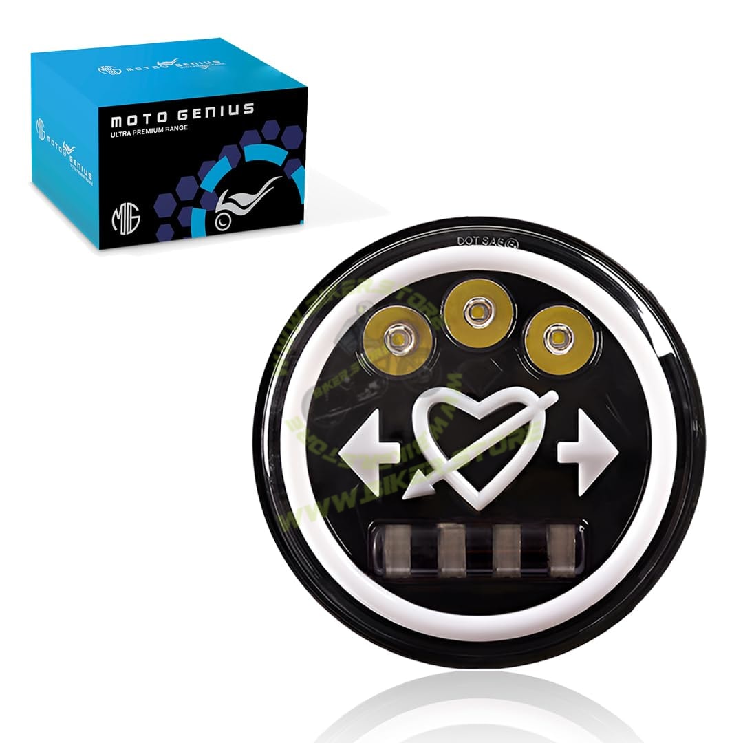 MOTO GENIUS 7 Inch LED Round Headlight for Royal Enfield & Thar | High/Low Beam, Waterproof, Luminous Mode, Acrylic & Aluminum Construction, Durable, DRL, Bright LED (Line Design)