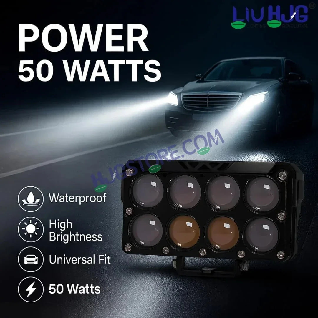 HJG 8 Lens Cube Red Blue 50W JC-33 Foglight with Red Blue Flash Mode 8 Lens Projector Foglight 50W Foglight Ultra Wide Dual Intensity LED Fog Lights White/Yellow/Warm White/Flash/Red Blue DRL Universal For All Cars & Bikes LIU HJG 8 Lens Cube Red Blue Fog - Biker.Store - www.biker.store