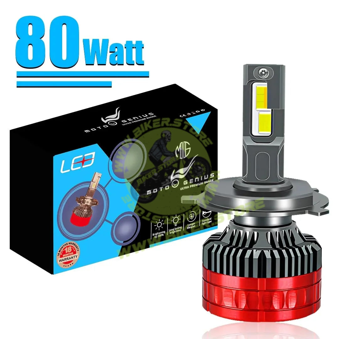 MOTO GENIUS Super Bright 80W Conversion Kit for Car & Motorbike, Waterproof Steel & Aluminium Design, High Performance, Energy Efficient(H4) - Biker.Store - www.biker.store