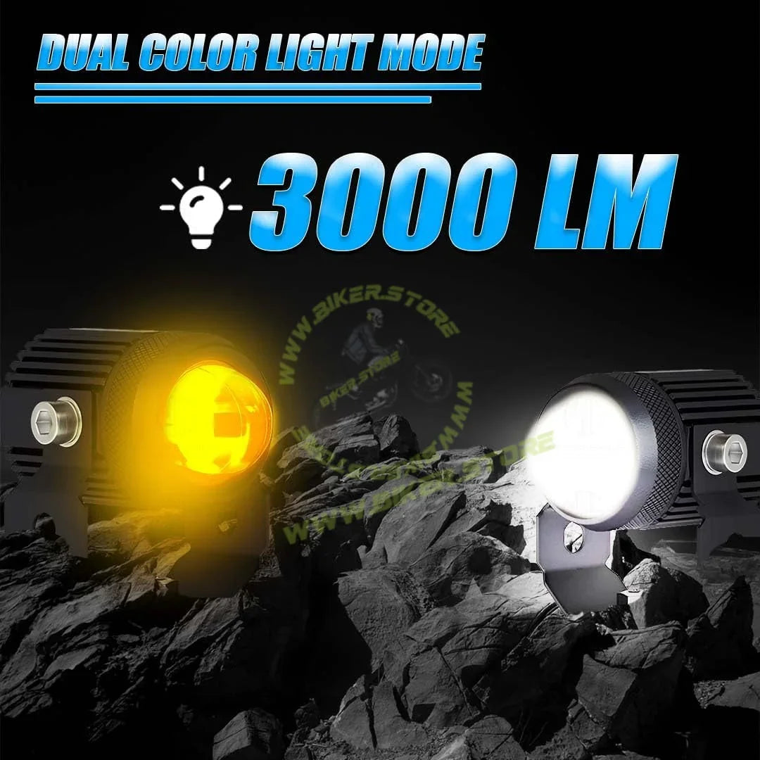 MOTO GENIUS 2PCS 25W Fog Light Projectors | 50W Total Power | Dual Beam Hi/Lo | White + Yellow LEDs | IP67 Waterproof | Universal for Car, Motorcycle, Scooter | Pack of 2 - Biker.Store - www.biker.store
