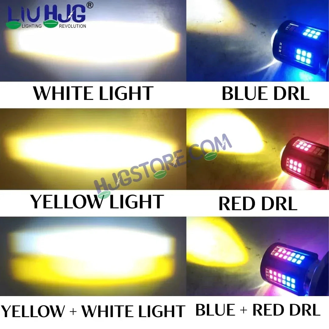 HJG H4 Lens 60 LED Red Blue Devil Lens New Model Red Blue White Yellow LED Headlight Bulb H4 For All Motorcycles (Low and High Beam Bulbs (White/Yellow/Red) Red DRL White Yellow 60W Lens) - 12V DC Hi/Lo Type H4 - Biker.Store - www.biker.store