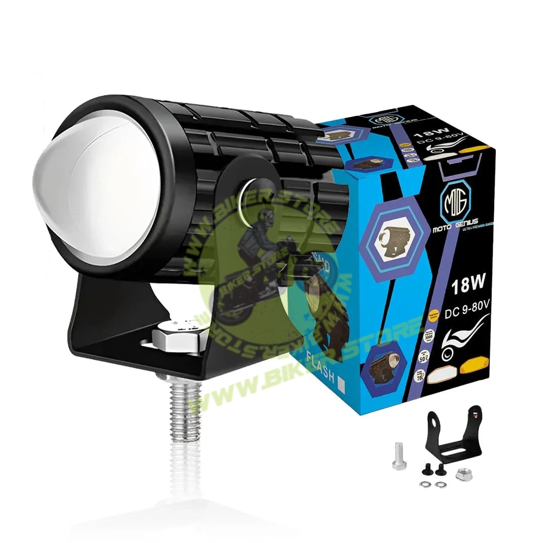 MOTO GENIUS 18W LED Projector Fog Light for Motorcycle | Dual Color & | Headlight Spotlight with Lens | Universal Fit Motorbike Lighting System - Biker.Store - www.biker.store