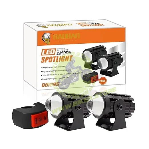 Baobao Mini Driving Fog Light Led Universal Fit All Motorcycle Scooties, Yellow White Dual Color, Free Control Switch, 300% Brighter, 30000 Hours Lifespan, 2 Pack - Biker.Store - www.biker.store