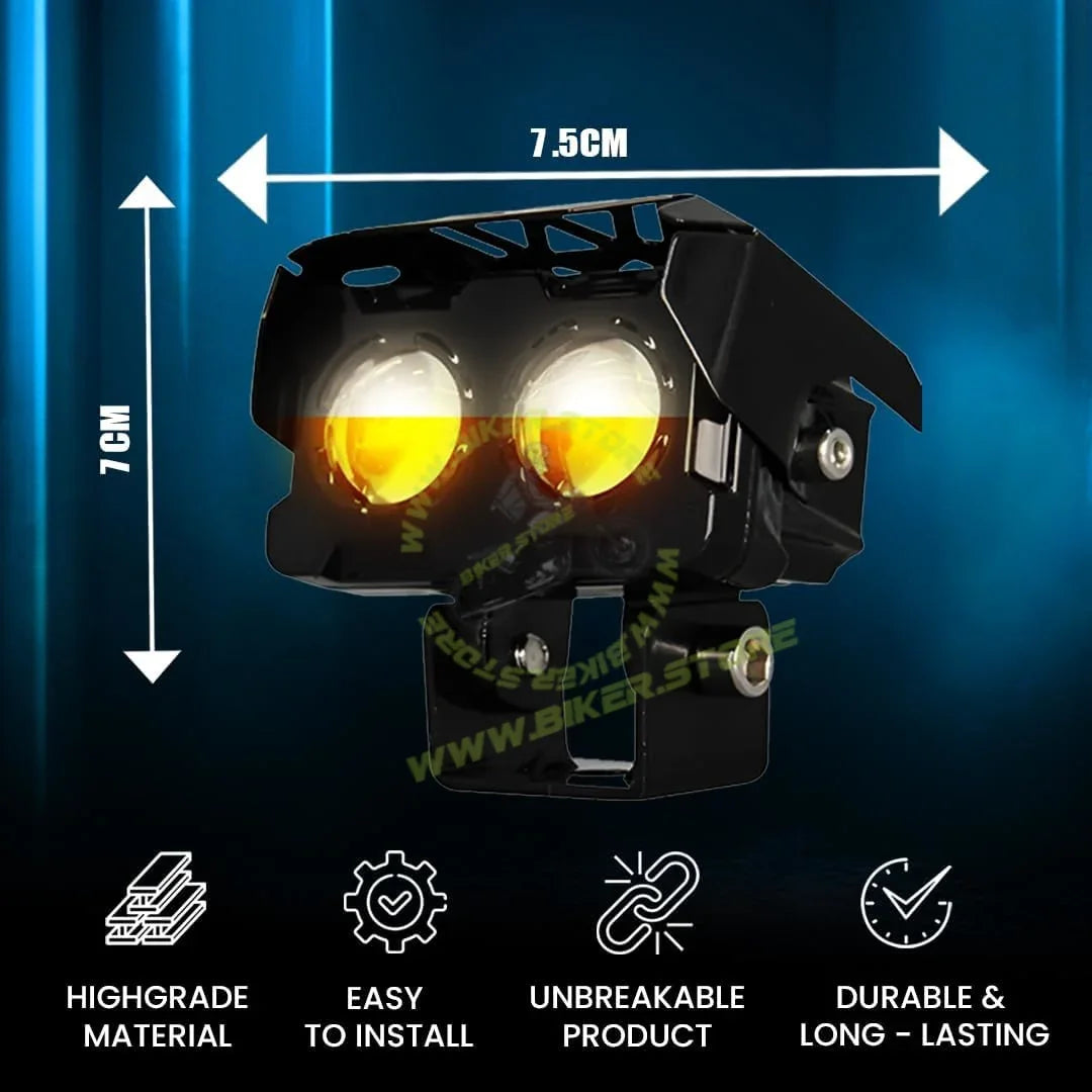 MOTO GENIUS 2 LED Fog Light Projectors, 40W Dual Beam (Hi/Lo), White & Yellow Light, IP67 Waterproof, Universal Fit for Car, Bike, Motorcycle and Scooter (Pack of 1) - Biker.Store - www.biker.store