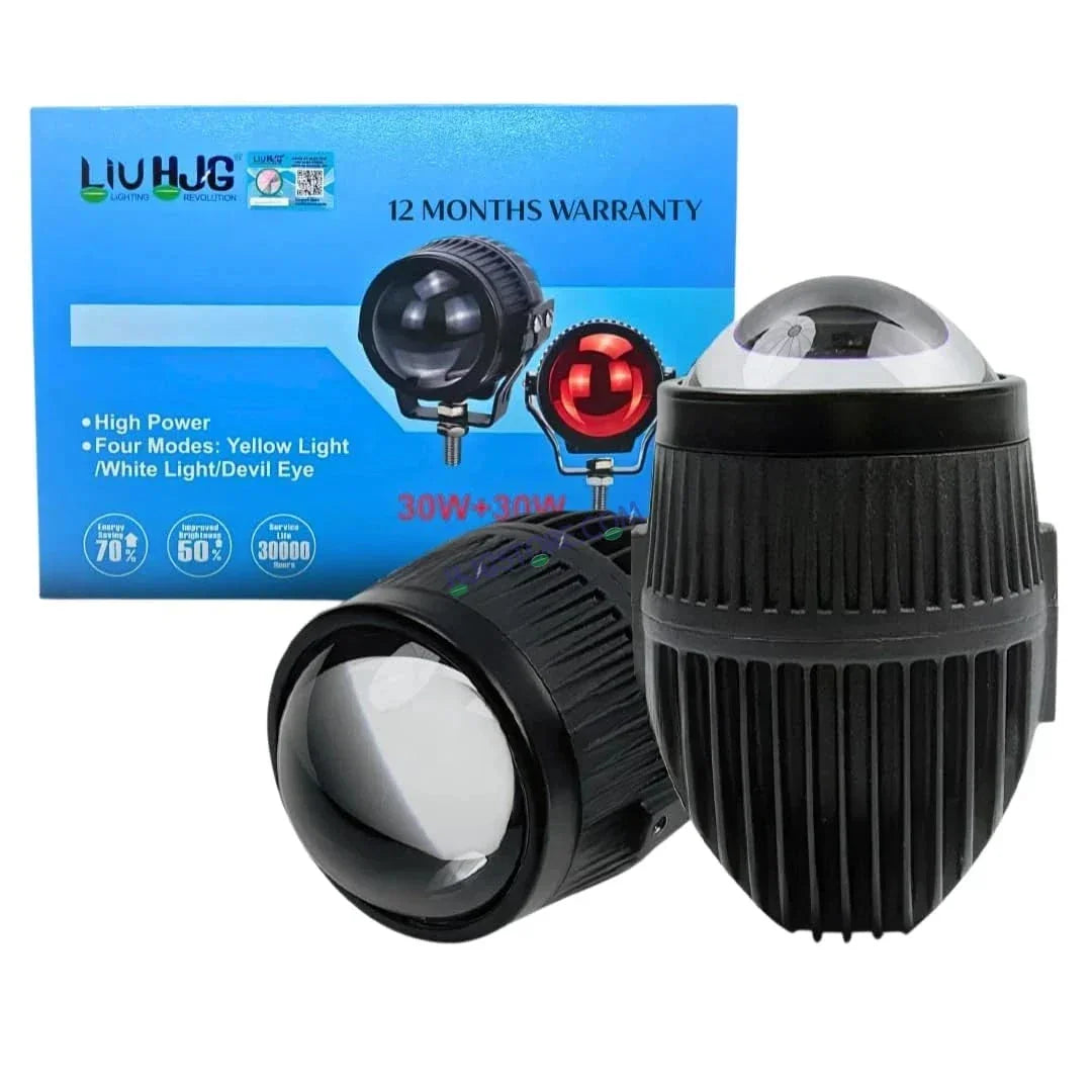 HJG New J37 Single Projector Lens 2pc Foglight Single LED Projector Fog Lens 60W with Red DRL Foglight Ultra Wide Dual Intensity LED Fog Lights White/Yellow/Red DRL Projector (60W) Universal For All Cars & Bikes LIU HJG J37 Projector Lens Power Efficient - Biker.Store - www.biker.store