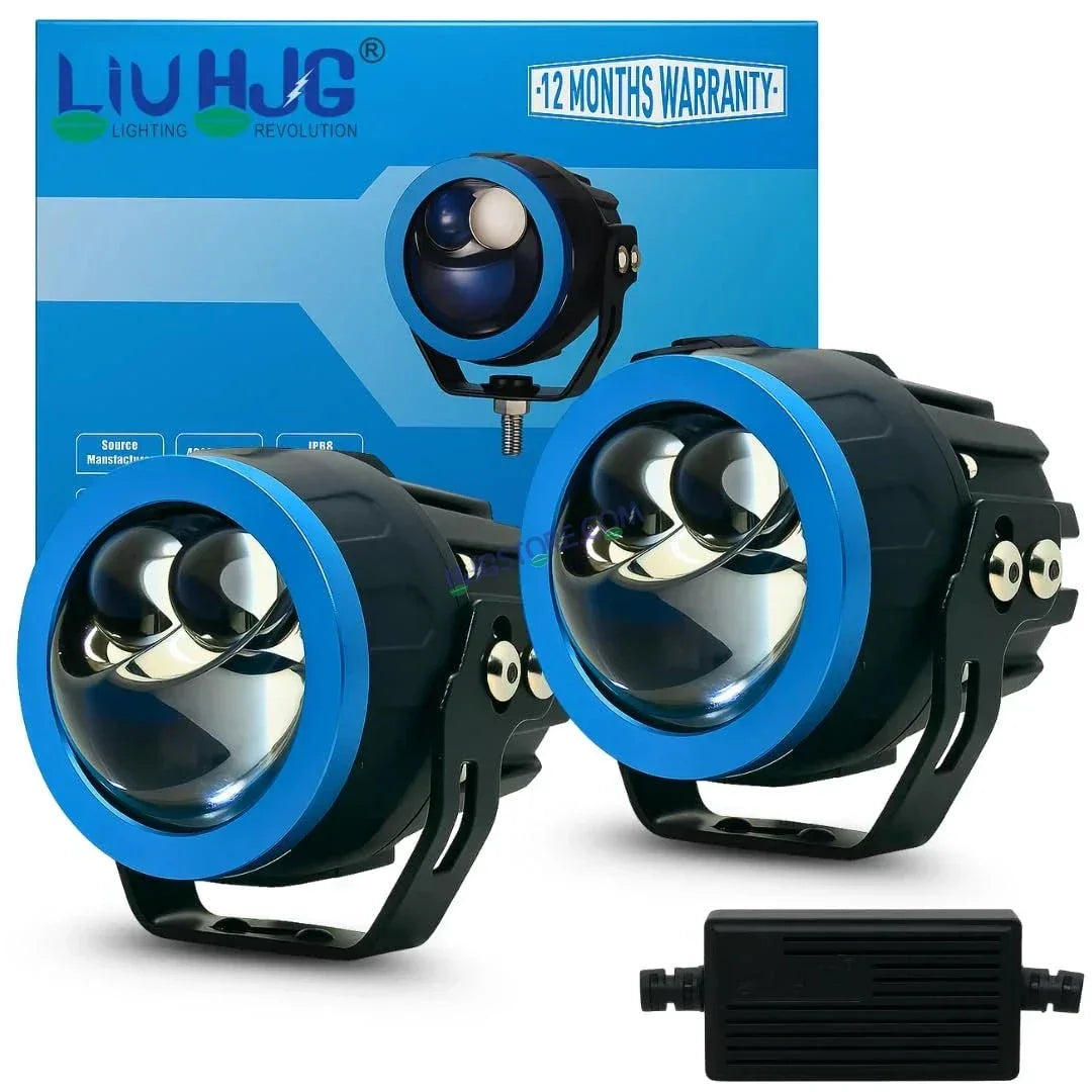 HJG Terminator 2 Projector Foglight 100W with Laser Spot and Wide Spread Red DRL/White/Yellow/Warm White Light 100W Foglight Ultra Wide Dual Intensity LED Driving Fog Lights 3000K/4300K/6500K Universal For All Cars & Bikes LIU HJG Terminator 2 Bi Foglight - Biker.Store - www.biker.store