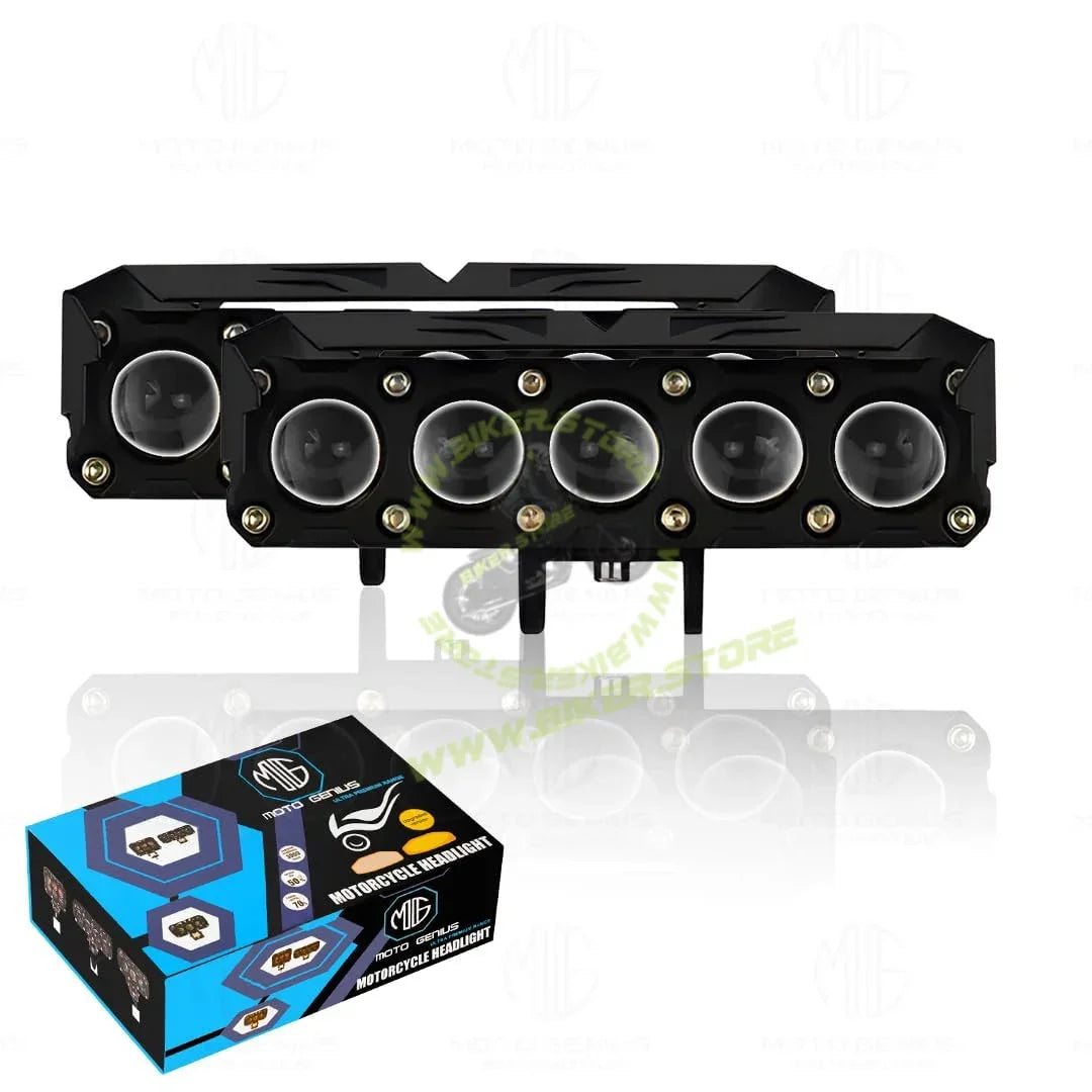 MOTO GENIUS Super Bright 5 LED Fog Light | Dual Mode Yellow & White Changing Light, High Low Beam, Aluminum Body, Universal Fit for Motorcycle & Car - Biker.Store - www.biker.store
