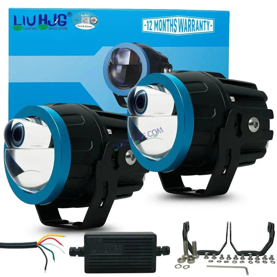 HJG Terminator 1 Projector Foglight 100W with Laser Spot and Wide Spread Red DRL/White/Yellow/Warm White Light 100W Foglight Ultra Wide Dual Intensity LED Driving Fog Lights 3000K/4300K/6500K Universal For All Cars & Bikes LIU HJG Terminator 1 Foglight - Biker.Store - www.biker.store