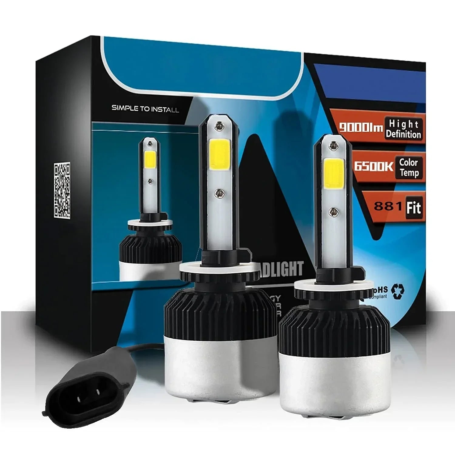 ORIGINAL NIGHTEYE H27/880/881 LED Headlight Bulb for Car and Bike White, 72 Watt, 2 Bulbs - 9000 Lumens ULTRA BRIGHT, Type H27/880/881 - Biker.Store - www.biker.store