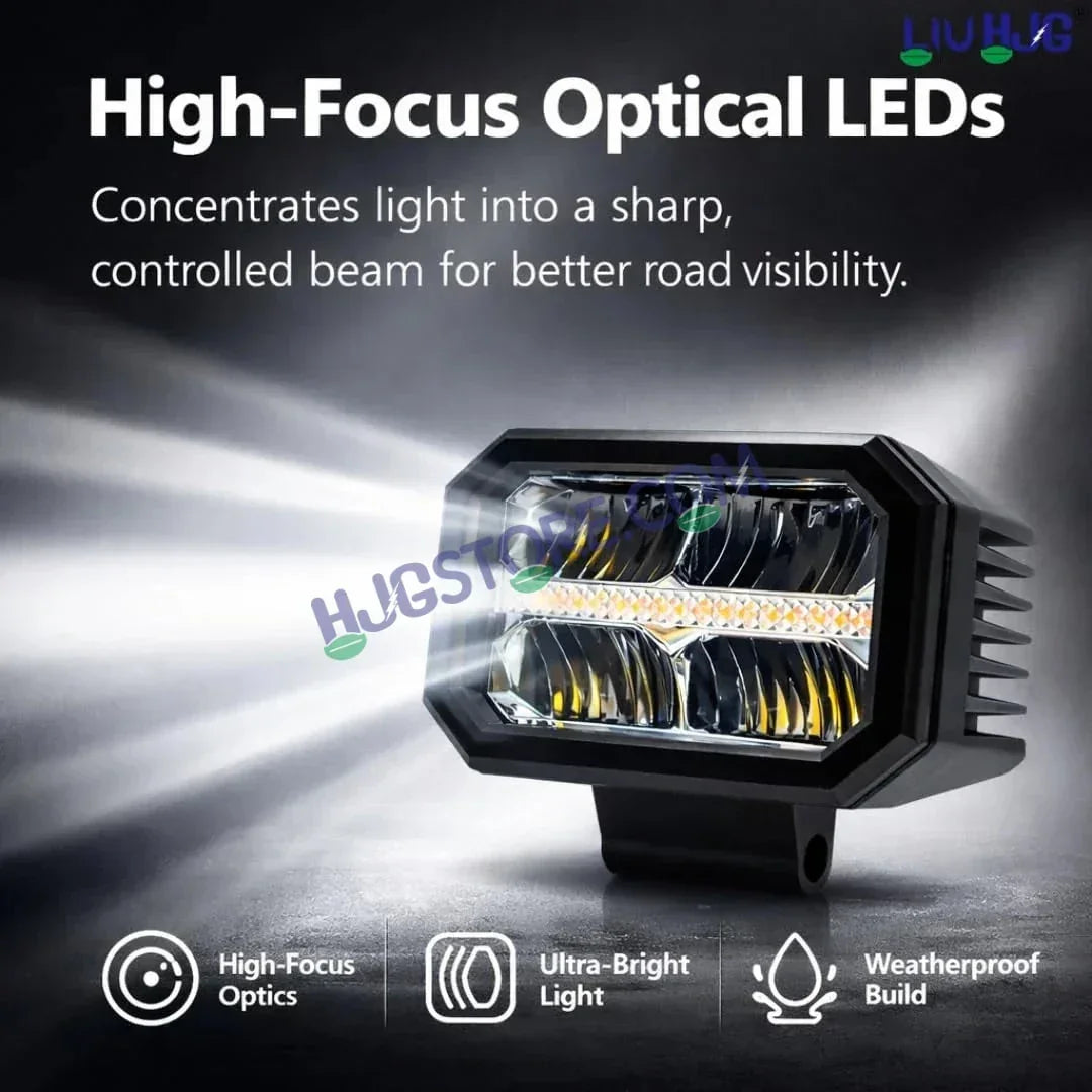 HJG W-07 Minus Cube Foglight 50W White/Amber Foglight White/Yellow DRL Dual LED Foglight Amber/White DRL White Light 50W Foglight Ultra Wide Dual Intensity LED Driving Fog Lights Universal For All Cars & Bikes LIU HJG W-07 Minus Cube Foglight, Pack of 2 - Biker.Store - www.biker.store