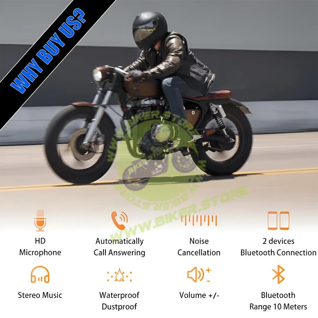 MOTO GENIUS BT12B Motorcycle Helmet Bluetooth Headset, Wireless Dual On-Ear Speakers with Mic, Hands-Free Calling & Music, Noise Reduction, Fast Charging, Universal Fit for All Helmets - Biker.Store - www.biker.store
