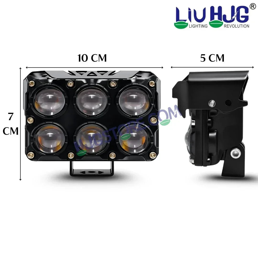 HJG 6 Lens Cube Red Blue 46W JC-32 Foglight with Red Blue Flash Mode 6 Lens Projector Foglight 46W Foglight Ultra Wide Dual Intensity LED Fog Lights White/Yellow/Warm White/Flash/Red Blue DRL Universal For All Cars & Bikes LIU HJG 6 Lens Cube Red Blue Fog - Biker.Store - www.biker.store