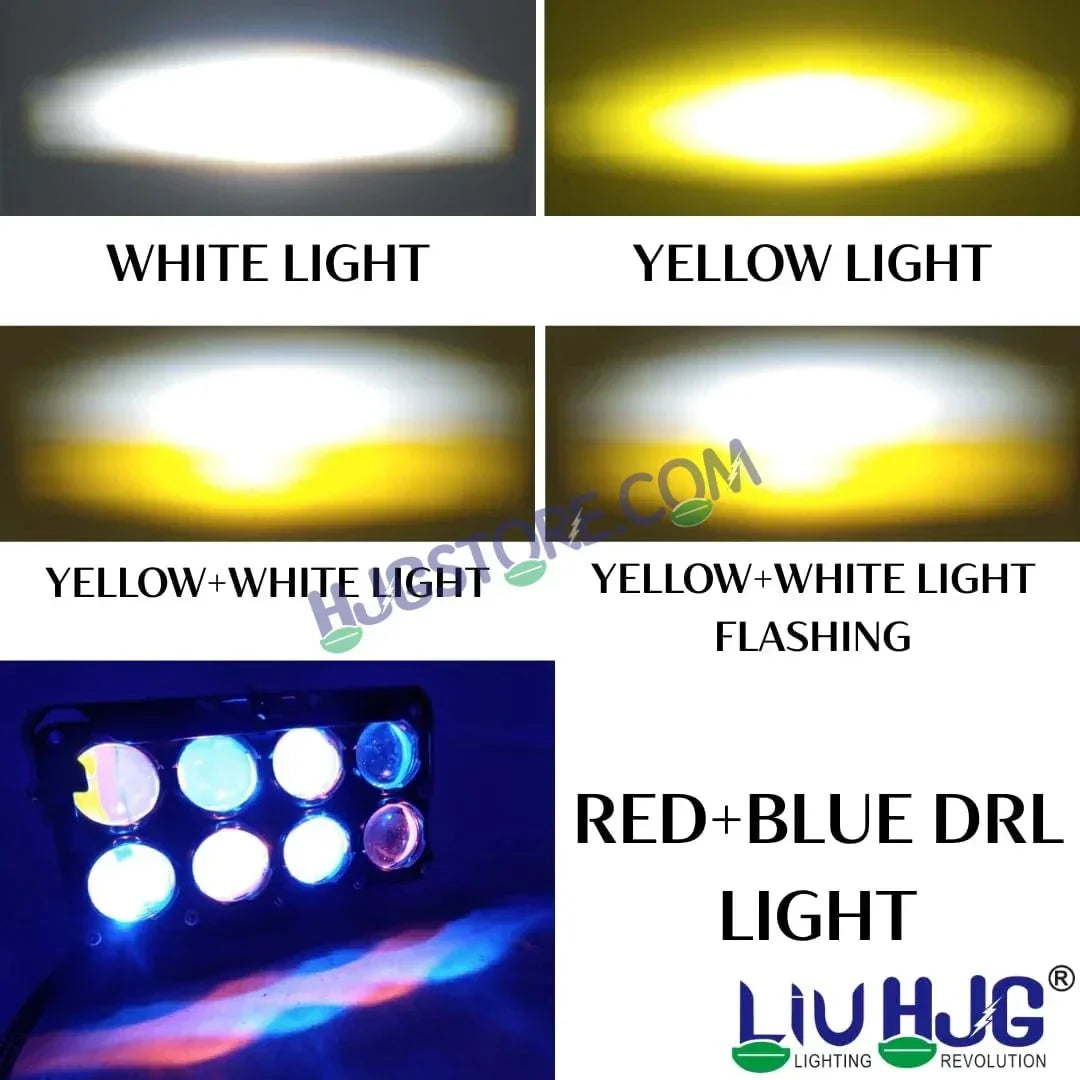 HJG 8 Lens Cube Red Blue 50W JC-33 Foglight with Red Blue Flash Mode 8 Lens Projector Foglight 50W Foglight Ultra Wide Dual Intensity LED Fog Lights White/Yellow/Warm White/Flash/Red Blue DRL Universal For All Cars & Bikes LIU HJG 8 Lens Cube Red Blue Fog - Biker.Store - www.biker.store