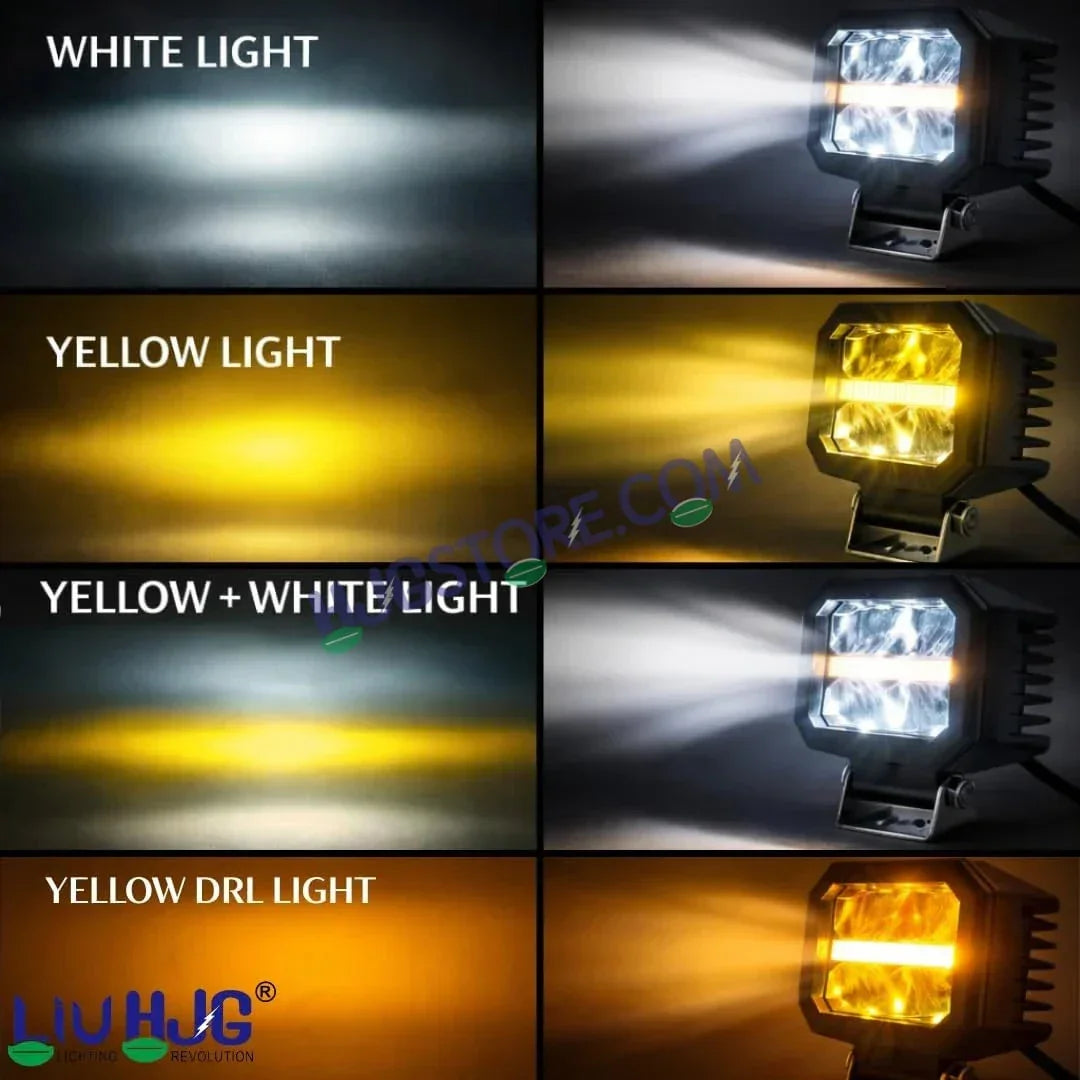 HJG W-07 Minus Cube Foglight 50W White/Amber Foglight White/Yellow DRL Dual LED Foglight Amber/White DRL White Light 50W Foglight Ultra Wide Dual Intensity LED Driving Fog Lights Universal For All Cars & Bikes LIU HJG W-07 Minus Cube Foglight, Pack of 2 - Biker.Store - www.biker.store