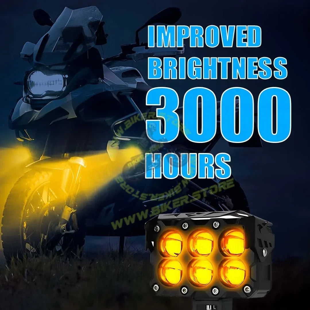 MOTO GENIUS 60W Super Bright 6 LED Fog Light | Dual Color & | High/Low Beam | Waterproof Aluminum Housing | Universal Fit for Car & Motorcycle - Biker.Store - www.biker.store