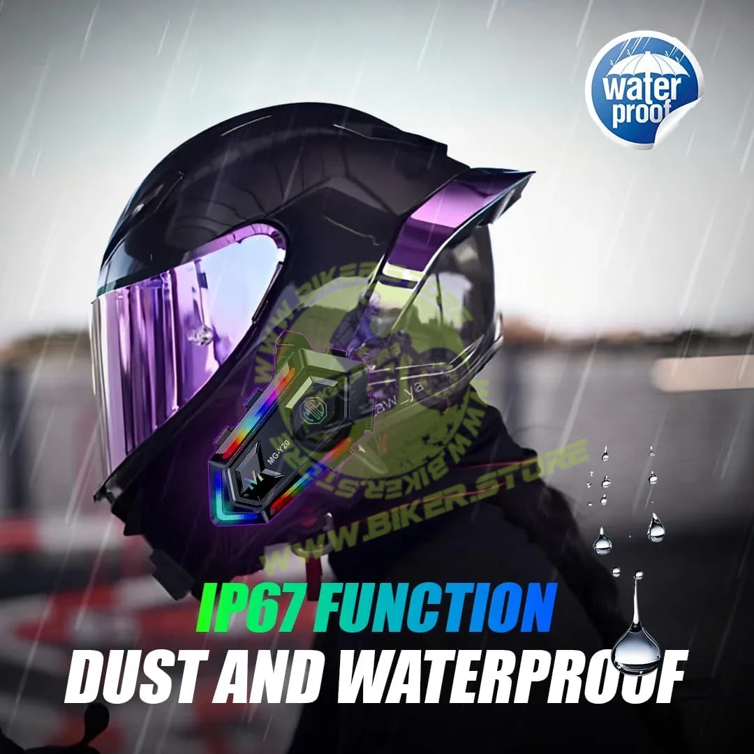 MOTO GENIUS Y20 Motorcycle Helmet Bluetooth Headset with RGB Lighting, Bluetooth 5.3, Smart Noise Reduction, HiFi Sound Quality, IPX6 Waterproof | Universal Compatibility for All Helmets - Biker.Store - www.biker.store