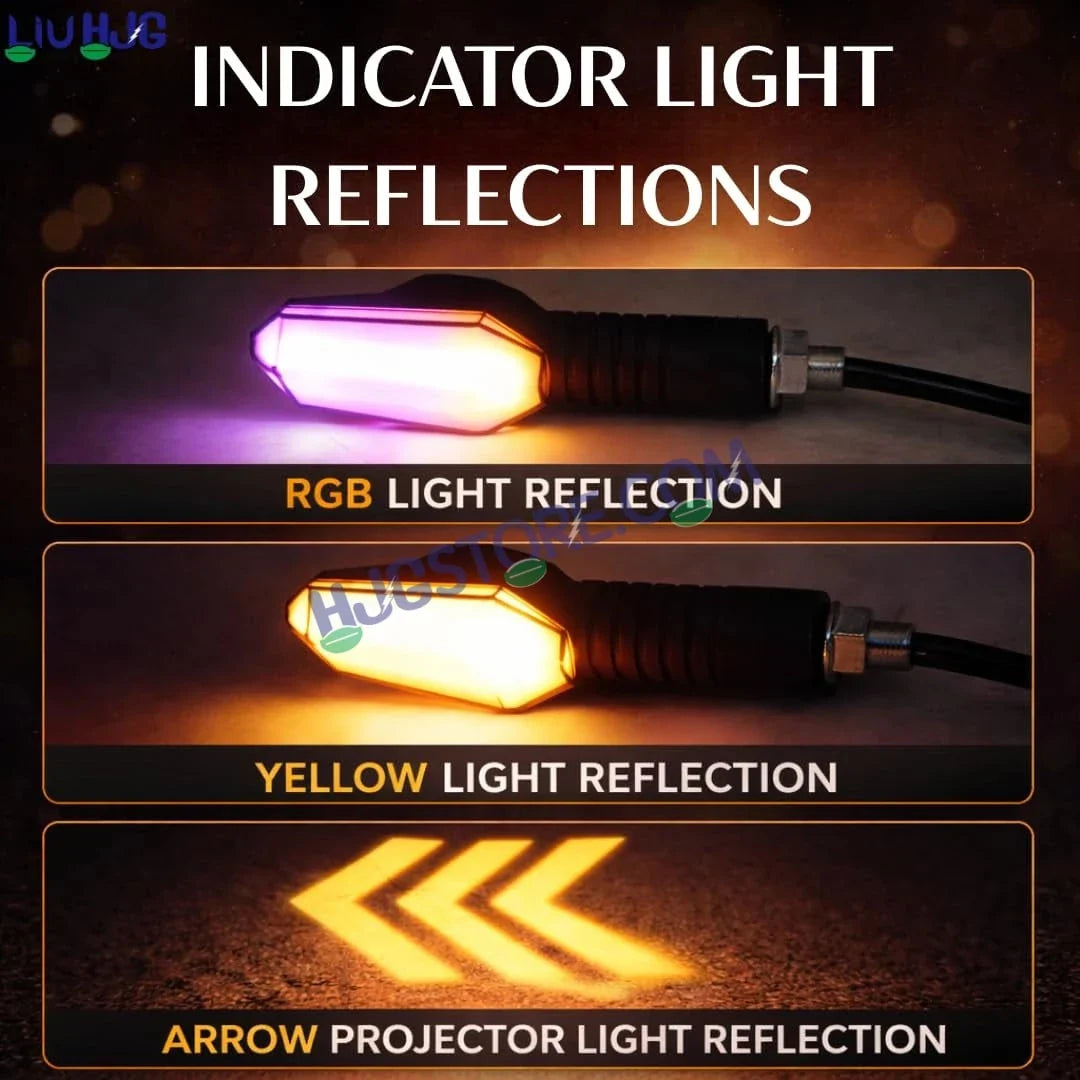 HJG RGB Arrow Magnetic Indicator Light Waterproof Turn Signal Light Magnetic Color Changing System Yellow + RGB Color Changing Indicators with Ground Shadow Arrow Projection Reflection LIU HJG RGB Arrow Magnetic Indicators, Pack of 2 - Biker.Store - www.biker.store