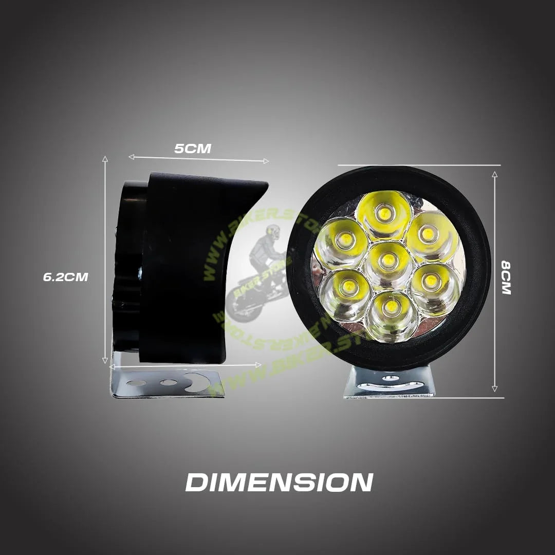 MOTO GENIUS 7 LED Round Fog Lights for Bikes | High Power, Universal Fit, Heavy Clamp, Strong Aluminum Body, Waterproof Driving Light for Motorcycle and Scooty - Biker.Store - www.biker.store