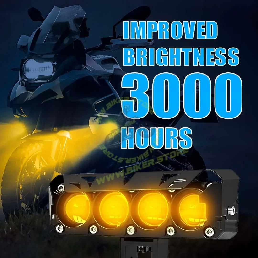 MOTO GENIUS 60W Super Bright 4 LED Fog Light | Dual Color & | High/Low Beam | Waterproof Aluminum Housing | Universal Fit for Car & Motorcycle - Biker.Store - www.biker.store