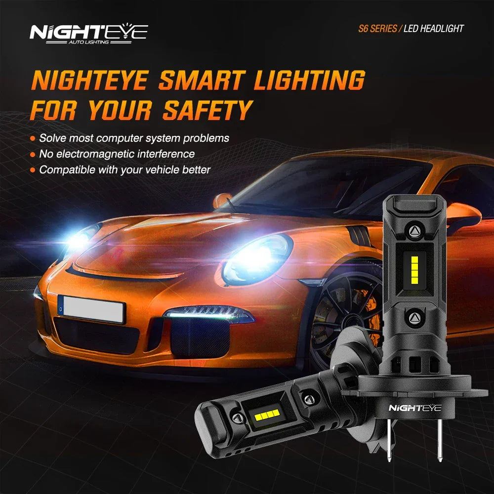 NightEye A315-S6 H7 Two Pin 6500K White 2PCS Car LED Headlight Bulb 14,000LM/Pair LED Headlamp IP Waterproof - Type H7 - Biker.Store - www.biker.store