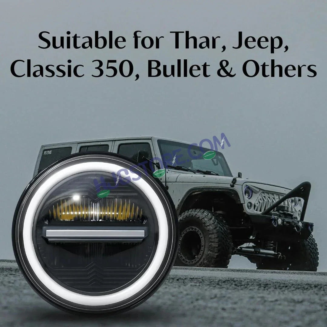 HJG 7 Inch 75W Minus New Model 75W Low Beam 110W Hi Beam LED Headlight Assembly White 7 Inch Round Motorcycle Lights For Jeeps Universal Car Compatible with Royal Enfield, Jeep & Harley Davidson LIU HJG New Box Minus 7 Inch - Biker.Store - www.biker.store