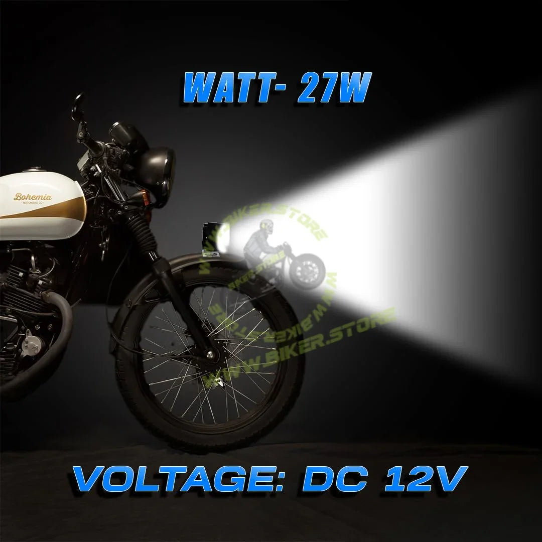 MOTO GENIUS 7 LED Round Fog Lights for Bikes | High Power, Universal Fit, Heavy Clamp, Strong Aluminum Body, Waterproof Driving Light for Motorcycle and Scooty - Biker.Store - www.biker.store