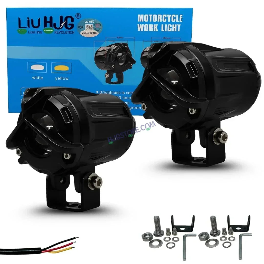 HJG Mini Mercedes Y Lens with Cooling Fan 80W Foglight Ultra Wide Dual Intensity LED Driving Fog Lights White/Yellow (2*40W = 80W Total) Universal For All Cars & Bikes LIU HJG Mini Mercedes Y Lens 80W with Cooling Fan Ultra Wide Light Throw - Biker.Store - www.biker.store
